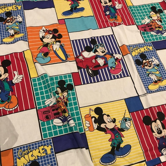 Disney Bedding Vintage 9s Disney Mickey Mouse Twin Flat Sheet Made